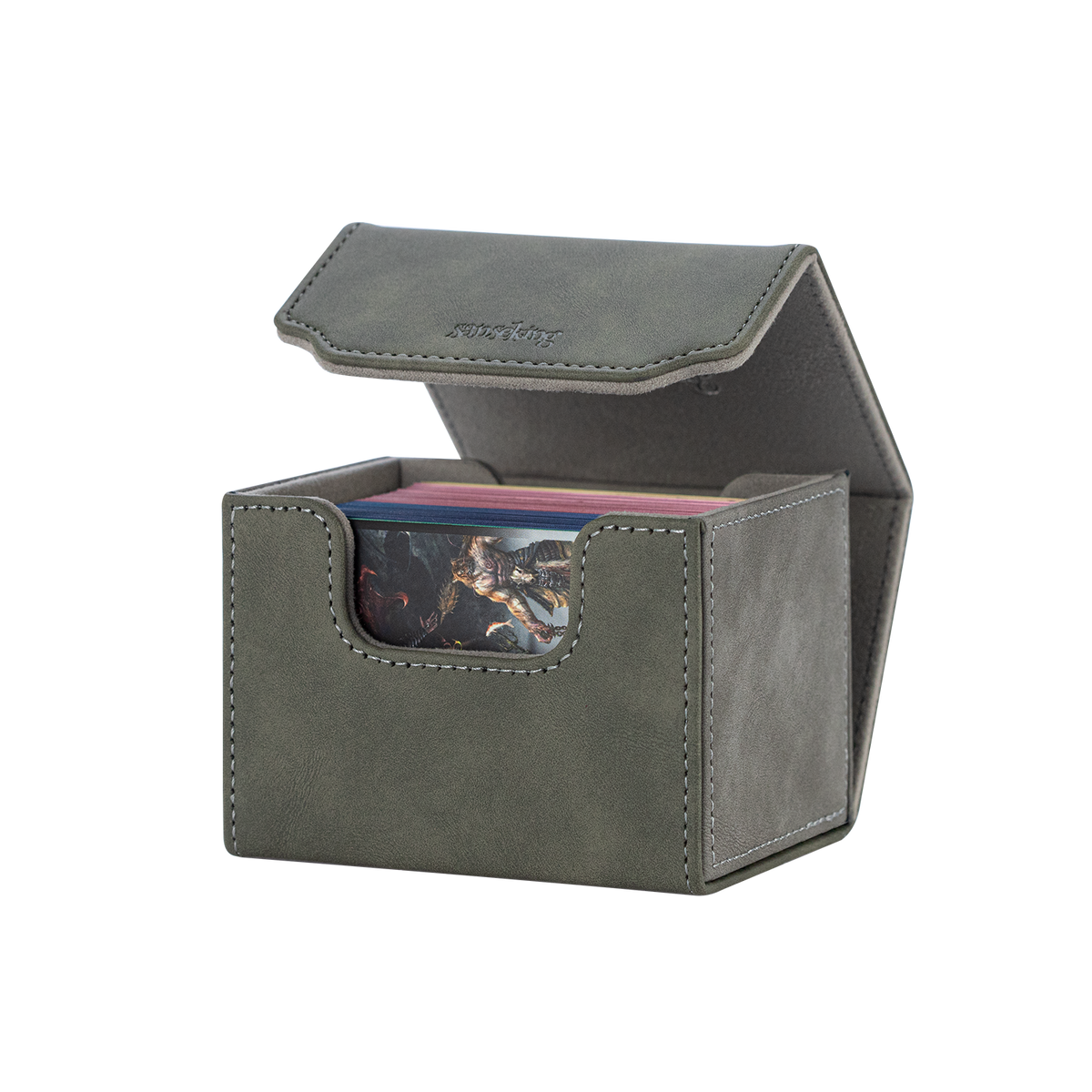 Horizontal Color-Block Pu Deck Box Greyish-green with 1 Divider