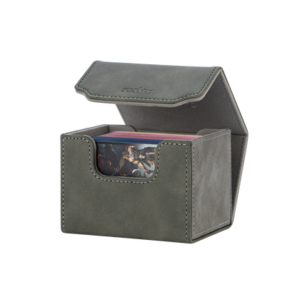 Horizontal Color-Block Pu Deck Box Greyish-green with 1 Divider