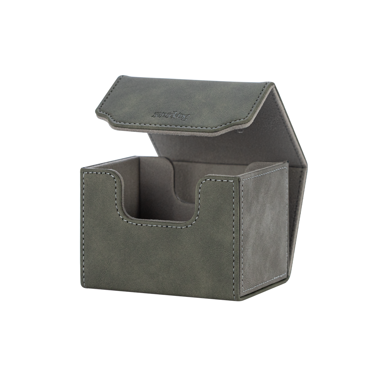 Horizontal Color-Block Pu Deck Box Greyish-green with 1 Divider