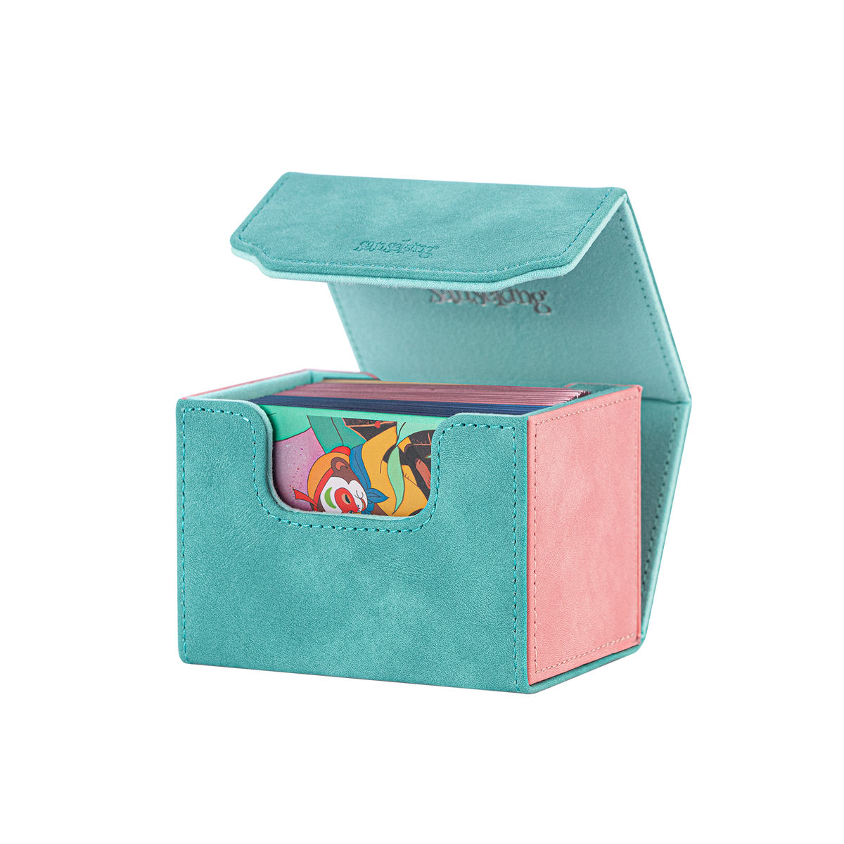 Horizontal Color-Block Pu Deck Box Mint Green with 1 Divider