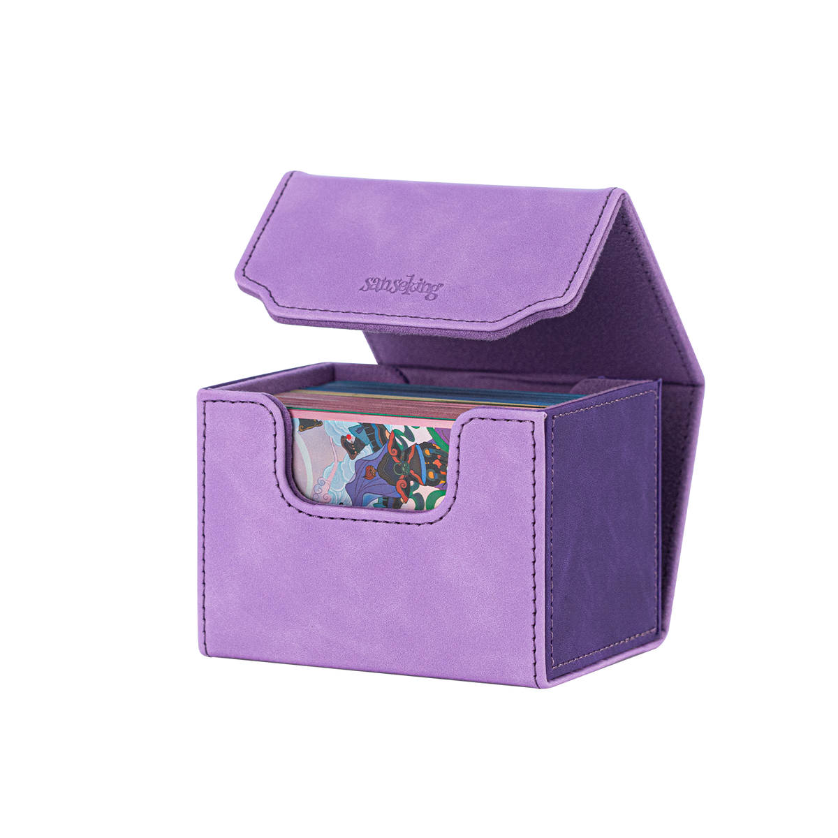 Horizontal Color-Block Pu Deck Box Purple with 1 Divider
