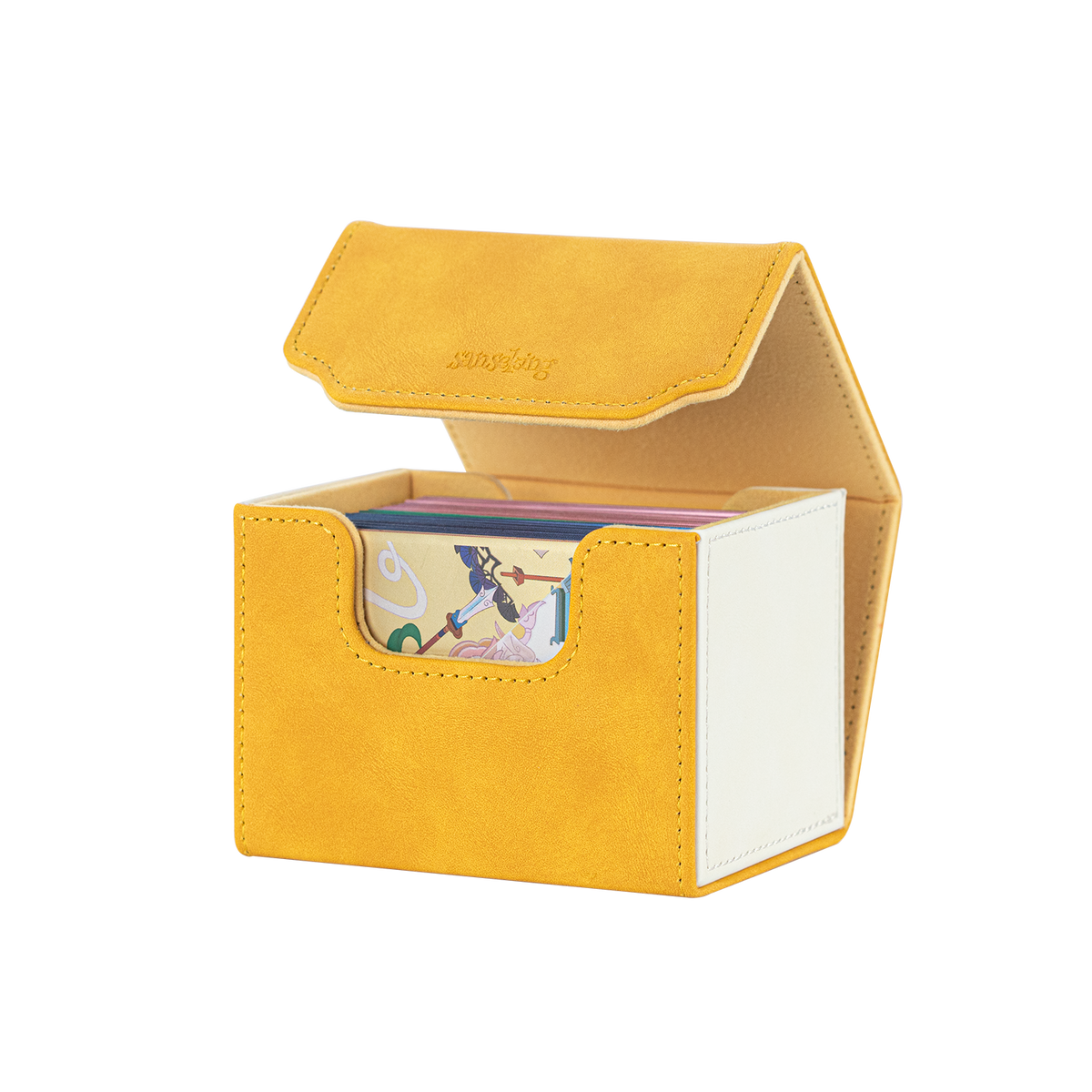 Horizontal Color-Block Pu Deck Box Yellow with 1 Divider