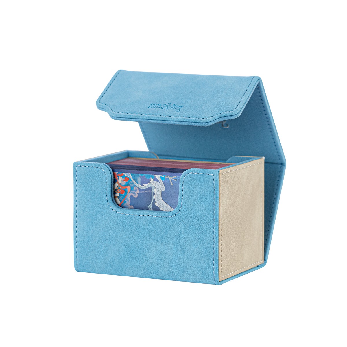 Horizontal Color-Block Pu Deck Box Blue with 1 Divider