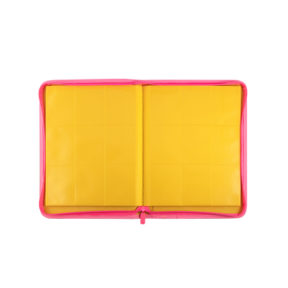 Classeur Coral Binder Series en cuir PU avec fermeture éclair, 9 poches, jaune corail