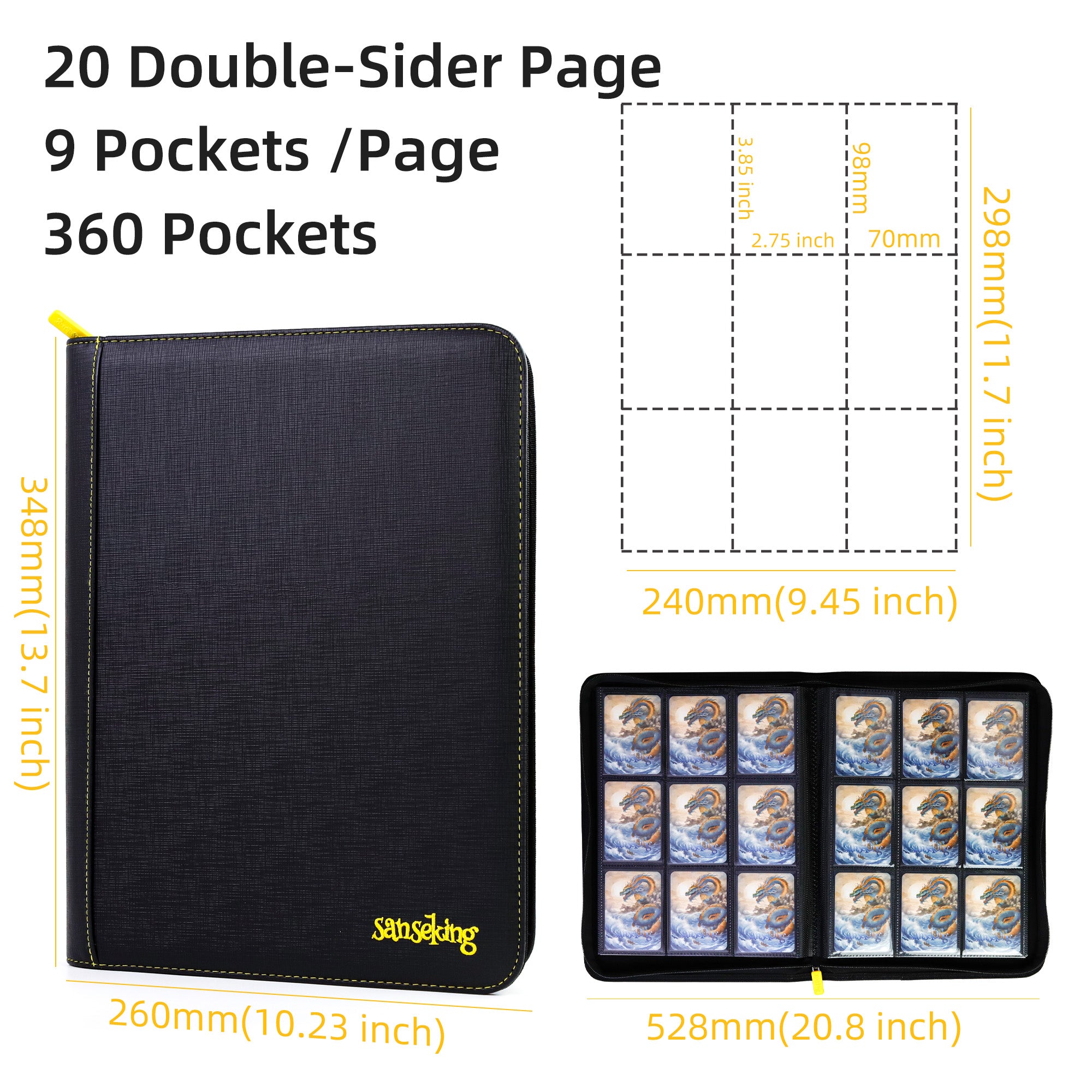 Black Grid 4/9/12-Pocket PU Binder with Waffle Textured Pages