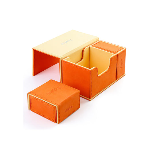 [US UNIQUEMENT] Boîte de rangement pour deck Commander TCG avec plateau à dés en cuir d'agneau (orange)