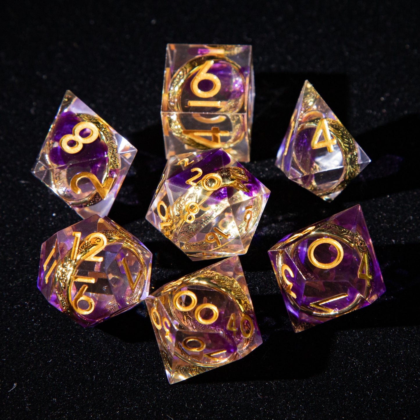 D&D Multi-faceted Resin Dice Set (Purple and Gold）