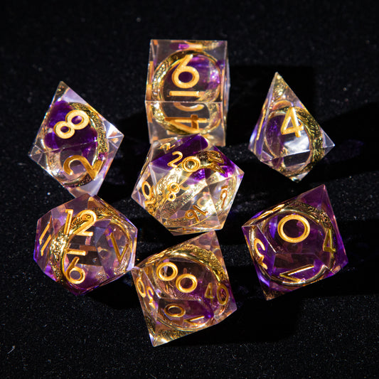 D&D Multi-faceted Resin Dice Set (Purple and Gold）