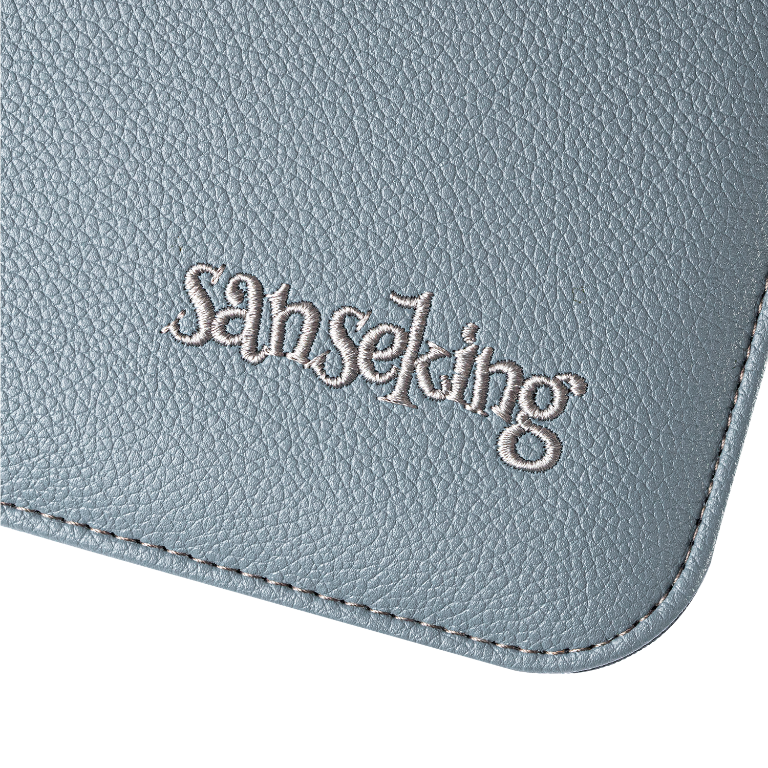 AUREX CR-02 grey card binder embroidered Sanseking logo close-up