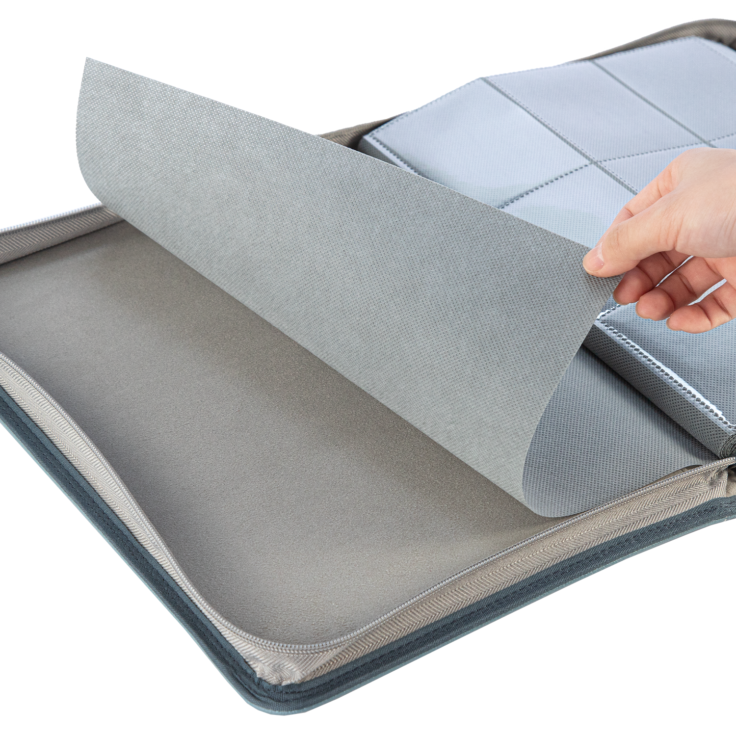 AUREX CR-02 grey card binder soft lining and card page detail