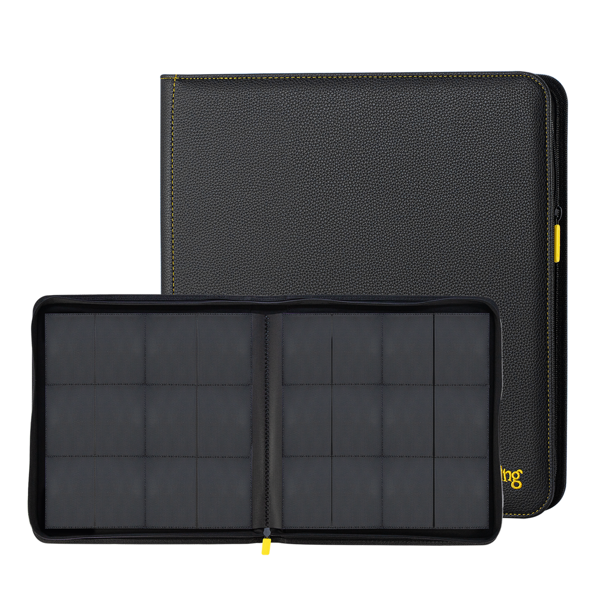 AXIS-01 Black 12-Pocket Trading Card Binder – open and closed binder comparison