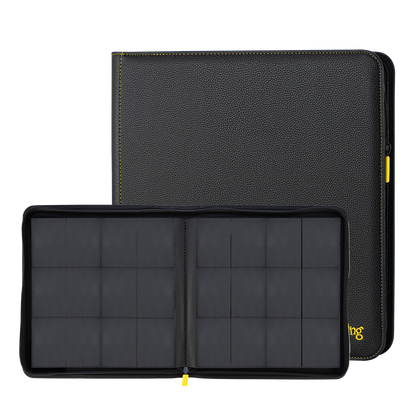 AXIS-01 Black 12-Pocket Trading Card Binder – open and closed binder comparison