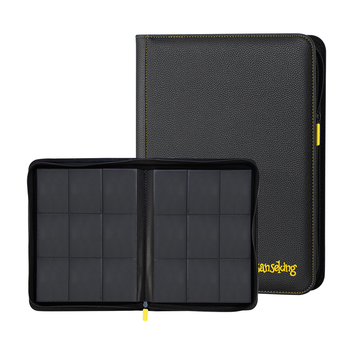 AXIS-01 Black 9-Pocket Trading Card Binder – open and closed binder comparison
