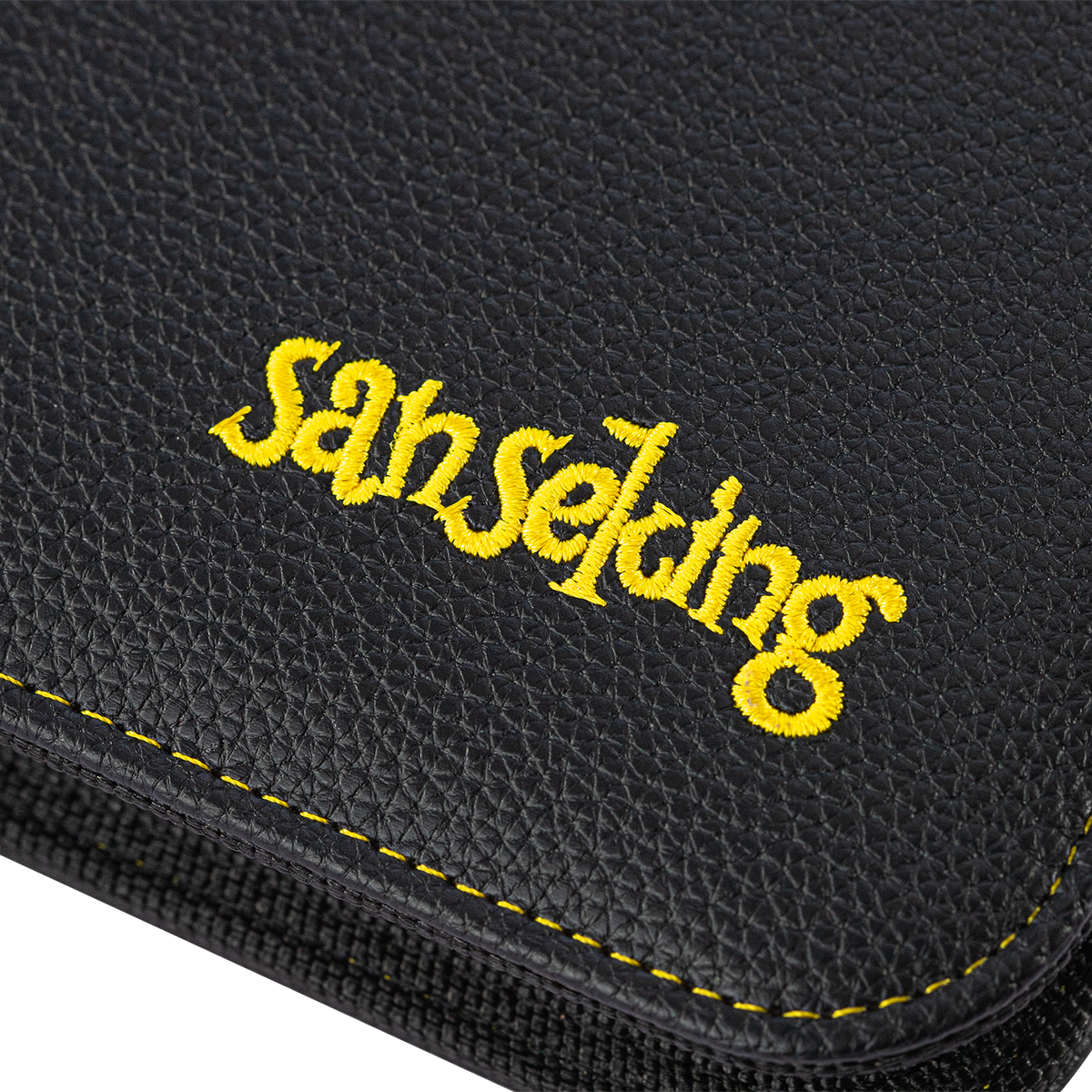 AXIS-01 4/9/12-Pocket Black Trading Card Binder – yellow embroidered Sanseking logo