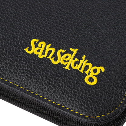 AXIS-01 4/9/12-Pocket Black Trading Card Binder – yellow embroidered Sanseking logo