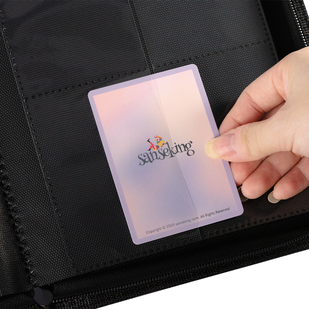 AXIS-01 4/9/12-Pocket Black Trading Card Binder – trading card inserted into a transparent pocket