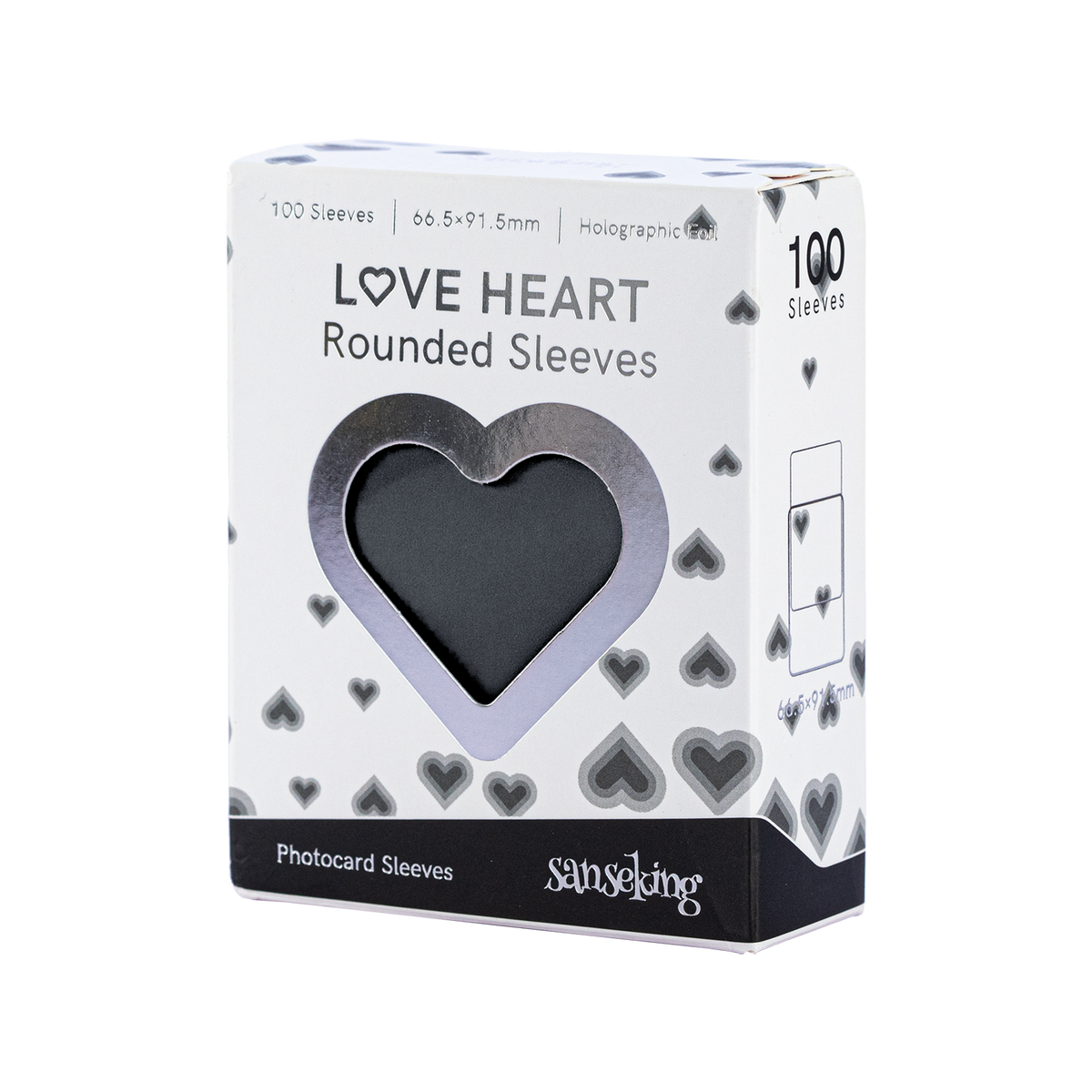 Love Heart-Shape Laser Flashing Rounded Card Sleeves – Black 100-count retail box