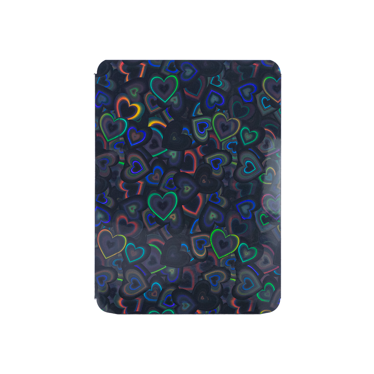Love Heart-Shape Laser Flashing Rounded Card Sleeves – Black holographic heart-pattern front