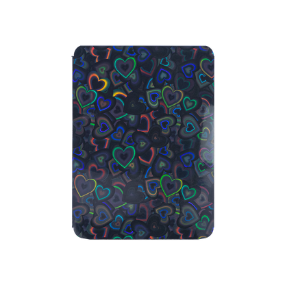 Love Heart-Shape Laser Flashing Rounded Card Sleeves – Black holographic heart-pattern front