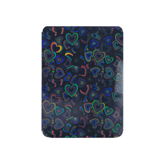 Love Heart-Shape Laser Flashing Rounded Card Sleeves – Black holographic heart-pattern front