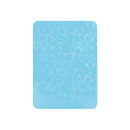 Love Heart-Shape Laser Flashing Rounded Card Sleeves – Blue holographic heart-pattern front