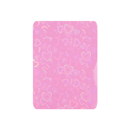 Love Heart-Shape Laser Flashing Rounded Card Sleeves – Pink holographic heart-pattern front