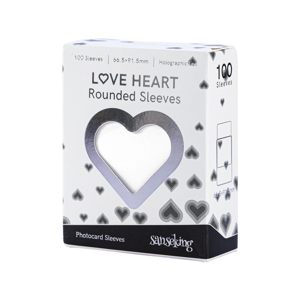 Love Heart-Shape Laser Flashing Rounded Card Sleeves – White 100-count retail box