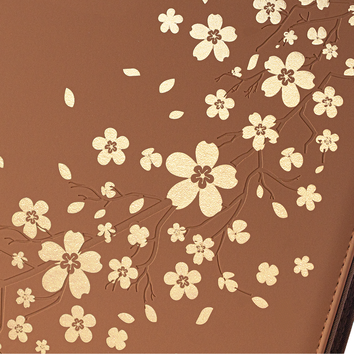Gold cherry blossom artwork on the Brown SAKURA card binder