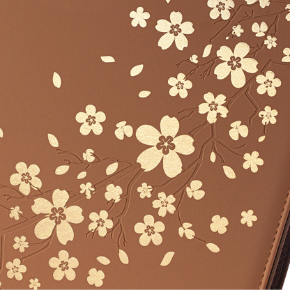 Gold cherry blossom artwork on the Brown SAKURA card binder