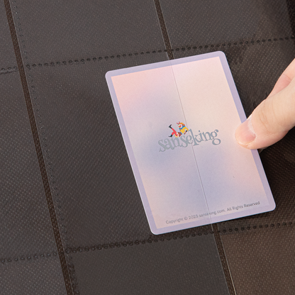 Side-loading pocket holding a sleeved card in the Brown SAKURA binder