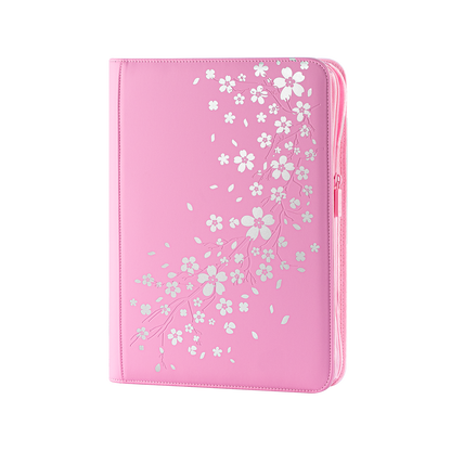 Pink SAKURA Art Series card binder with reflective cherry blossom cover