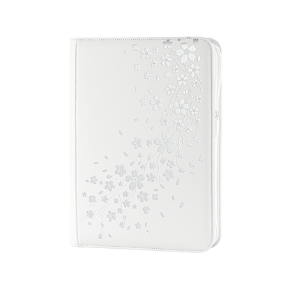 White SAKURA Art Series card binder with reflective cherry blossom cover