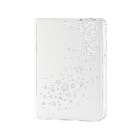 White SAKURA Art Series card binder with reflective cherry blossom cover