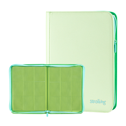 Sanseking AXIS-SK Light Green 9-pocket binder open with matching closed binder
