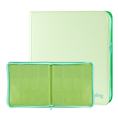 Sanseking AXIS-SK Light Green 12-pocket binder open with matching closed binder