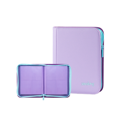 Sanseking AXIS-SK Purple 4-pocket binder open with matching closed binder