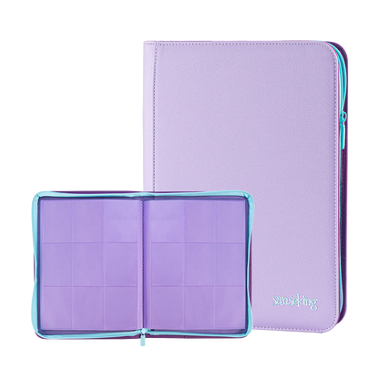 Sanseking AXIS-SK Purple 9-pocket binder open with matching closed binder