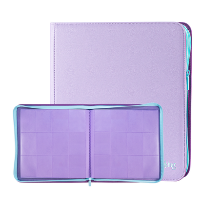 Sanseking AXIS-SK Purple 12-pocket binder open with matching closed binder
