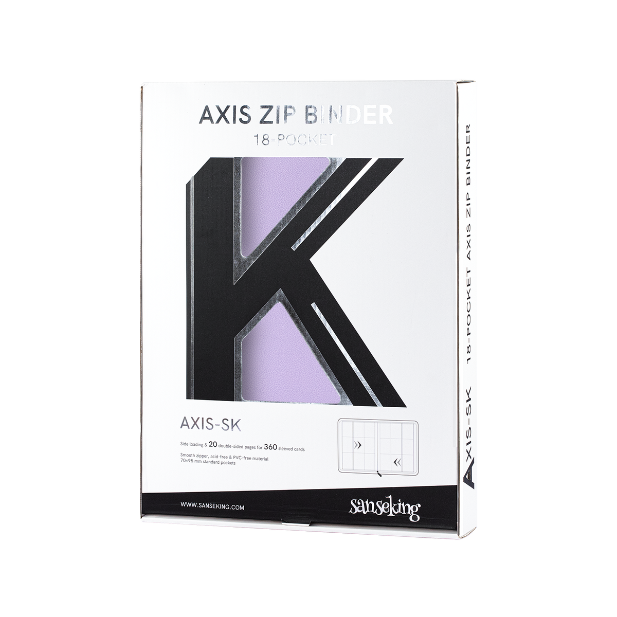 Sanseking AXIS-SK Purple 9-pocket trading card binder retail packaging box