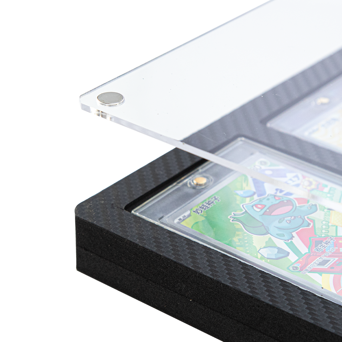 Clear UV-protection acrylic panel on card display frame