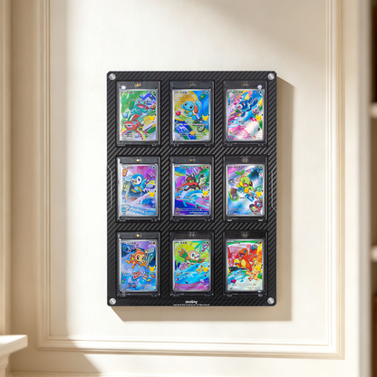 9-slot magnetic card holder display frame mounted on a wall