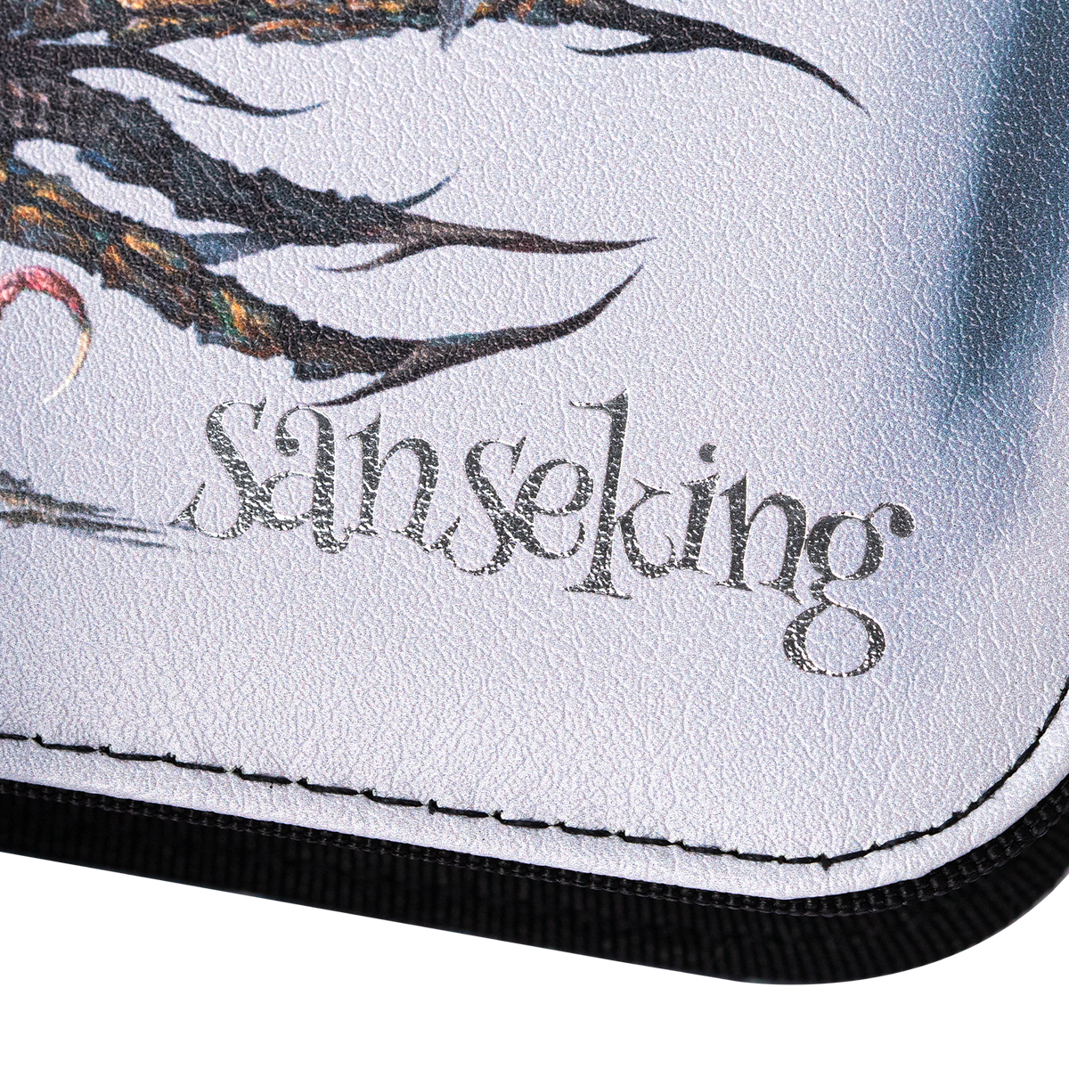 Sanseking logo and cover stitching on the Hellbringer binder