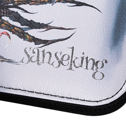 Sanseking logo and cover stitching on the Hellbringer binder
