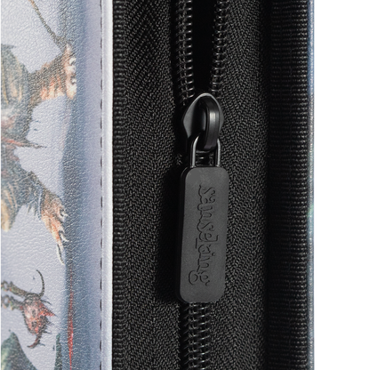 Black zipper and branded pull on the Hellbringer card binder