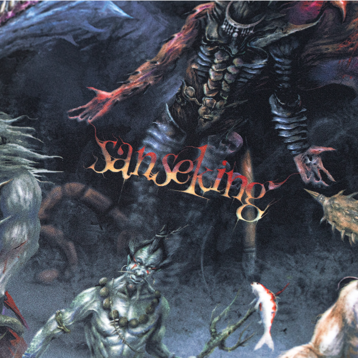 Close-up of the Hellbringer playmat artwork
