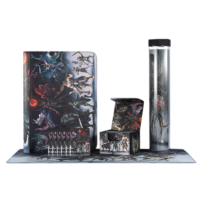 Hellbringer Series binder, deck box, card sleeves and rolled playmat lineup