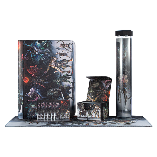 Hellbringer Series binder, deck box, card sleeves and rolled playmat lineup