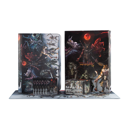 Hellbringer Series binder, deck box, playmat and card sleeves packaging display
