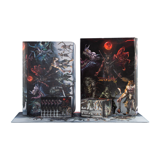 Hellbringer Series binder, deck box, playmat and card sleeves packaging display
