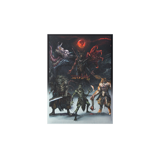 Hellbringer art card sleeve with dark fantasy printed back